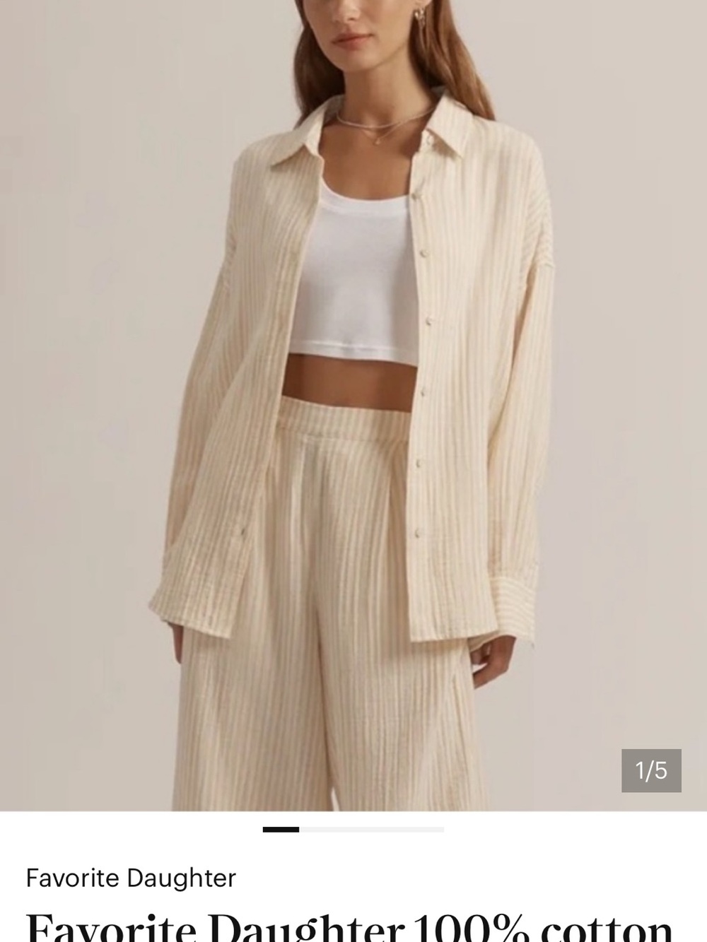 Favorite Daughter Cream Striped Oversized Button-Down Shirt